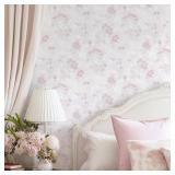 Dimoon 78.7\"x17.3\" Pink Wallpaper Floral Contact Paper Peel and Stick Wallpaper White Vintage French Country Renter Friendly Bathroom Boho Flower Removable Wall Paper Kitchen Self Adhesive Vinyl Rol