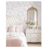 Dimoon 78.7\"x17.3\" Pink Wallpaper Floral Contact Paper Peel and Stick Wallpaper White Vintage French Country Renter Friendly Bathroom Boho Flower Removable Wall Paper Kitchen Self Adhesive Vinyl Rol