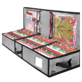 BALEINE Soft Christmas Wrapping Paper Storage Bag, 40\" Durable PE Gift Wrap Storage Bag with Flexible Partitions and Pockets for Ribbon, Accessories (Grey)