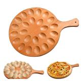 RERUICO Wood Deviled Egg Platter with Handles, 24 Holes Deviled Egg Serving Tray, Round Reversible Carrier for Kitchen Countertop,Easter Christmas,Thanksgiving