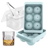 WIBIMEN Large Ice Cube Molds, Big Round Whiskey Ice Cube Trays for Freezer, Easy to Fill & Release, Whiskey Bourbon Cocktail(1.9In*6 Balls- Blue/2 Pack)