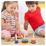 ibasenice Wooden Tower of Hanoi Puzzle Toy Intellectual Brain Teaser Game for Adults and Kids DIY Logic Board Game for Home Party and Educational Fun 7.48X2.75X2.36 Inch