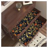 VOLEAAR Extra Long Dark Floral Peel and Stick Wallpaper - 17.5In x 32.8Ft Vintage Botanical Self-Adhesive Vinyl Contact Paper for Cubicles Drawers Cabinets Leaf Fruit Pattern Black Yellow Gold Orange