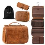 Elviros Hanging Toiletry Bag for Men Travel Essentials 3-in-1 Large Waterproof Dopp Kit PU Leather Shaving Bag with Separate Compartments for Grooming and Toiletries Mens Gift