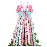 DIYDEC Pastel Christmas Tree Topper 43x13 Inches Large Christmas Tree Toppers Bows Pink Wreath Bow for Xmas Ornaments Party Holiday Home Wedding Decoration