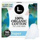L Organic Cotton Top Layer Ultra Thin Pads - Super Absorbency- 96ct