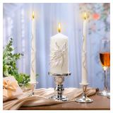 Irenare Unity Candles with Holder for Wedding Ceremony Wedding Decortions Accessories Glass Candle Holder Pillar Candle for Formal Events Church(Silver)