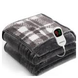 JKMAX Heated Electric Blanket Full Size - 72\"x84\" Flannel Heating Blanket with 10 Heating Levels & 5 Time Settings Over-Heat Protection, Winter Warmer for Adults with ETL Certificationï¼Greyï¼