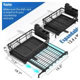 Storico Large Dish Drying Rack - Extendable Dish Rack, Dish Drainer for Kitchen Counter, Dish Drainer with Adjustable Support Legs & Utensil Holder, Black