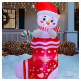 Juegoal Christmas Inflatables Outdoor Decorations, 5FT Inflatable Snowman in Xmas Stocking, Lighted Blow Up Snowman Standing on Christmas Socks with Built in Lights for Holiday Lawn Yard Garden Decor
