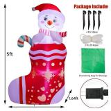 Juegoal Christmas Inflatables Outdoor Decorations, 5FT Inflatable Snowman in Xmas Stocking, Lighted Blow Up Snowman Standing on Christmas Socks with Built in Lights for Holiday Lawn Yard Garden Decor