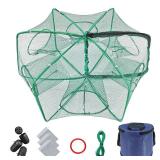 Minnow Trap 24in*10inâ with Foldable Fishing Net & Collapsible Fish Bucket - Crab, Crawfish, Shrimp Trap for Freshwater Saltwater Fishing (6-Sided)