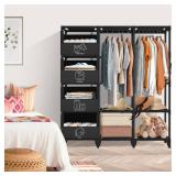 Jofuler Portable Closet, Easy Assembly, Large Capacity Wardrobe Closet, Sturdy and Stable Clothes Rack with Shelves 4 Storage Baskets and 2 Hanging Rods, for Bedroom and Cloakroom Black