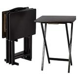 Amazon Basics Classic TV Dinner Folding Trays with Storage Rack - 4-Pack, Black (B07MDJNF6R)