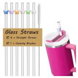 Glass Replacement Straw Compatible with Stanley 40 oz 30 oz Cup Tumbler, 1-Pack Reusable Cute Straws with Cleaning Brush, Clear
