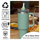 Glass Replacement Straw Compatible with Stanley 40 oz 30 oz Cup Tumbler, 1-Pack Reusable Cute Straws with Cleaning Brush, Clear