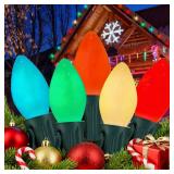 Abeja 25FT C7 Multicolor Light Outdoor, Vintage Christmas String Lights with 27 Multicolor Ceramic Bulbs (2 Spare), Hanging Christmas Lights for Outdoor Xmas Patio Wedding Party Garden Decor