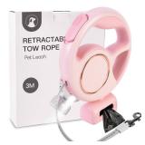 Jestrem Retractable Dog Leash with USB Rechargeable LED Light for Night Walks, 10FT Automatic Telescopic Tractor Leash with Poop Bag Holder for Small Medium Large Dog up to 88 lbs, Pink