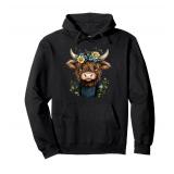 Scottish Highland Cow Cattle Scottish Highlander Hairy Cow Pullover Hoodie L