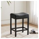 Black Leather Bar Stools with Brass Studs