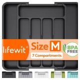 Lifewit Silverware Drawer Organizer, Expandable Utensil Tray for Kitchen, BPA Free Flatware and Cutlery Holder, Adjustable Plastic Storage for Spoons Forks Knives, 8.9-14.7 x 12.2\", Black