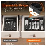 Lifewit Silverware Drawer Organizer, Expandable Utensil Tray for Kitchen, BPA Free Flatware and Cutlery Holder, Adjustable Plastic Storage for Spoons Forks Knives, 8.9-14.7 x 12.2\", Black