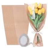 JIYUANCH 100Pcs Flower Wrapping Bags Kraft Paper Flower Sleeves for Bouquets Flower Bags for Birthday Wedding Graduation Gift, Florist Wrap Supplies 9.5x18 Inch
