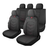 Luxury Faux Leather Seat Covers Full Set,Breathable Seat Covers for Cars,Universal Fits Most Cars, Vehicles,Sedans,Trucks & SUVs.Airbag Compatible (5-Seat Black/Red) Retail $59.99