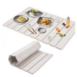 Large Stone Dish Drying Mat 23x15.3 Inch for Kitchen Counter & Sink, Collapsible Quick-Dry Diatomaceous Earth Pad, Eco-Friendly Absorbent Mat for Dishes Cups Bottles (White, 23" x 15.3")