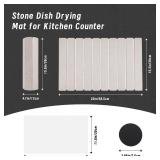 Large Stone Dish Drying Mat 23x15.3 Inch for Kitchen Counter & Sink, Collapsible Quick-Dry Diatomaceous Earth Pad, Eco-Friendly Absorbent Mat for Dishes Cups Bottles (White, 23" x 15.3")