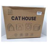 Apasiri Cat House Scratch-Resistant: Indoor Warm Enclosed Felt Bed Cave with Hanging Ball Toy, No-Tool Assembly Hideaway for Anxious Cats & Kittens, 13.4x13.4x9.85 Inch Interior