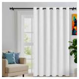 Linen Look Blackout Curtains for Bedroom - Extral Wide Thermal Insulated & Privacy Protection Patio Sliding Door Drape - Grommet Thick Textured Panel for Living Room, W100 x L96 inches, White