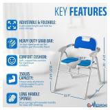 Foldable Shower Chair for Elderly & Disabled Adjustable Height, Soft Cushion Seat, 16-Inch Steel Grab Bar & Loofah, Supports Up to 350 lbs, FSA/HSA Eligible for Safe & Comfortable Bathing