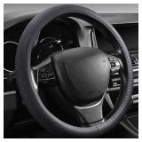 2025 Model Breathable Soft Leather Car Steering Wheel Cover for Men Women, Non-Slip, Comfortable,Universal 15 inches Steering Wheels, Black