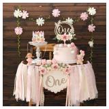 HODIHIWI Wildflower 1st High Chair Banner Birthday Decorations For Girl Pink Flower Cake Topper Hat Floral Theme Party Decoration