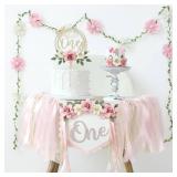 HODIHIWI Wildflower 1st High Chair Banner Birthday Decorations For Girl Pink Flower Cake Topper Hat Floral Theme Party Decoration