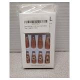 Press on Nails Medium Coffin Pink Fake Nails Acrylic False Nails With White Flower Designs Full Cover Stick on Nails Glossy Glue on Nails for Women