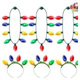 JOYIN 6 Pcs Christmas Light Up Headband and Necklace with 6 Flashing Modes, LED Christmas Bulb Lights Necklace Headband for Kids Women Men Xmas Party Supplies Accessories