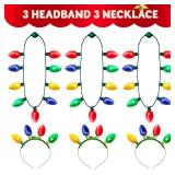 JOYIN 6 Pcs Christmas Light Up Headband and Necklace with 6 Flashing Modes, LED Christmas Bulb Lights Necklace Headband for Kids Women Men Xmas Party Supplies Accessories