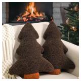Artmag Christmas Pillows, Decorative Christmas Tree Pillow Set of 2 Stuffed Tree Shaped Plush Pillow for Holiday Party Sofa Living Room Decoration (13\" x 10.5\", Brown)