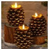 6 Pcs Pine Cone Candles Flameless, Battery Operated Pine Cone Candles, 3D Wick Battery Candle Flickering for Holiday Home Decor, Battery
