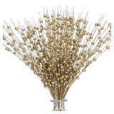 efivs arts 10 Pack Golden Artificial Glitter Berry Stems 15.7\" Fake Christmas Picks Decorative Glitter Sticks for Christmas Tree DIY Wreath Crafts Fireplace Decor
