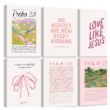 5 Piece- Christian Wall Art Pink Bible Verse Canvas Wall Decor Trendy Preppy Room Poster Cute Girls Scripture Pictures Decor Floral Bow Religious Prints Nursery Artwork for Bedroom 8x10x6 Inch Wrapped