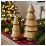 DN DECONATION Gold Tabletop Christmas Tree, Cone Trees Figurines for Xmas Decorations, Wooden-Like Resin Pine Tree Decor for Mantel, Desk, Shelves, TableCenterpieces Holiday Home Decor
