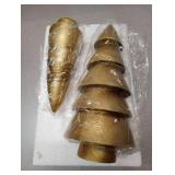 DN DECONATION Gold Tabletop Christmas Tree, Cone Trees Figurines for Xmas Decorations, Wooden-Like Resin Pine Tree Decor for Mantel, Desk, Shelves, TableCenterpieces Holiday Home Decor