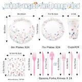 168Pcs Wildflower Party Decorations, Flower Birthday Decorations Includes Wildflower Plates and Napkins, Knife, Fork, Spoon for Wild Flower Baby Shower Decorations, Serve 24