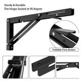 LSK Folding Shelf Brackets, 12 Inch Heavy Duty Collapsible Shelf Bracket, Wall Mounted L Table Hinges Brackets for Bench Table, Space Saving DIY Black Bracket, Max Load 220LBS, Pack of 2