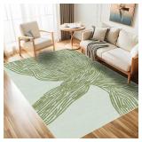 5 X 7 Green Rug for Living Room,Modern Washable Abstract Area Rug,Low Pile Contemporary Striped Large Carpet for Office,Bedroom,Dining Room and Nursery,Lightweight Rug Non Slip