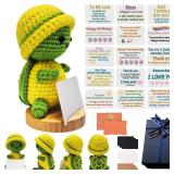 Positive Crochet Animals Appreciation Luxury Gift Set Inspirational Emotional Support Sea Turtle Desktop Decor Perfect for Couples Parents Coworkers Teachers Birthdays (Yellow (ordinary wooden base))