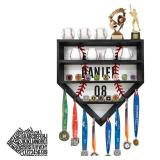 Montex Baseball Display Case, Baseball Holder Display Case, Wooden Baseball Ring Holder, Wall Mount Baseball Display Cases for Balls, Medals and Name Tags (Black)